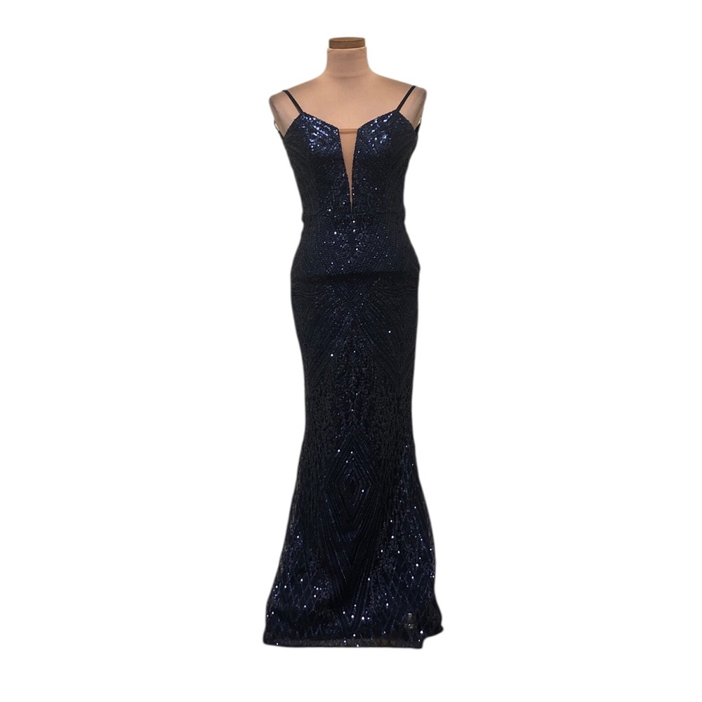 Dress The Population Formal Maxi Dress Size XS Navy Blue Sequins